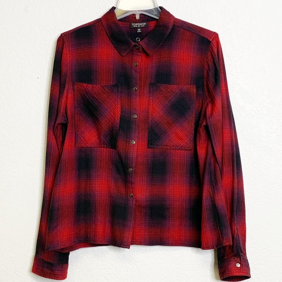 Topshop Tops - TOPSHOP Red and Black Plaid Shirt
